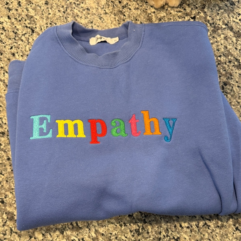 The Mayfair Group Vibrant Blue Sweatshirt with Multicolor 'Empathy' Embroidery